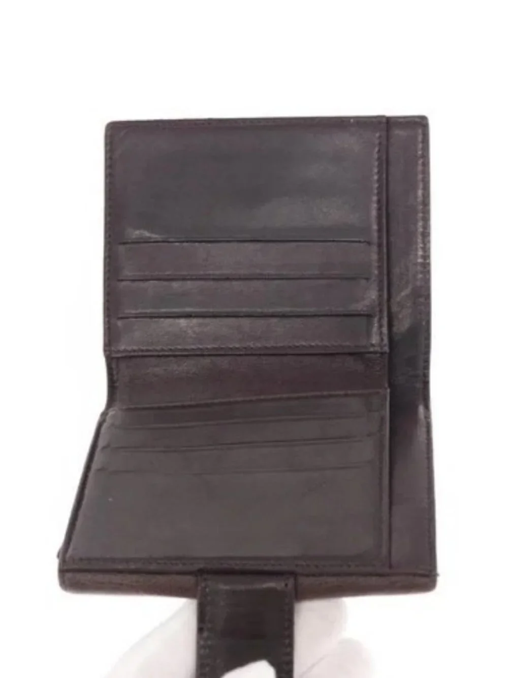 CHANEL Bifold Wallet Grained Calf Skin Black Gold CC Auth bs32337